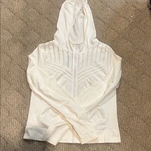 Cali Sport White Hooded Zip-Up Jacket with Cut-out Detail